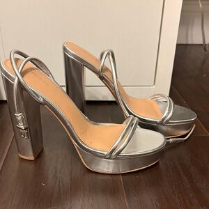 Express Silver Strappy Platform Heels